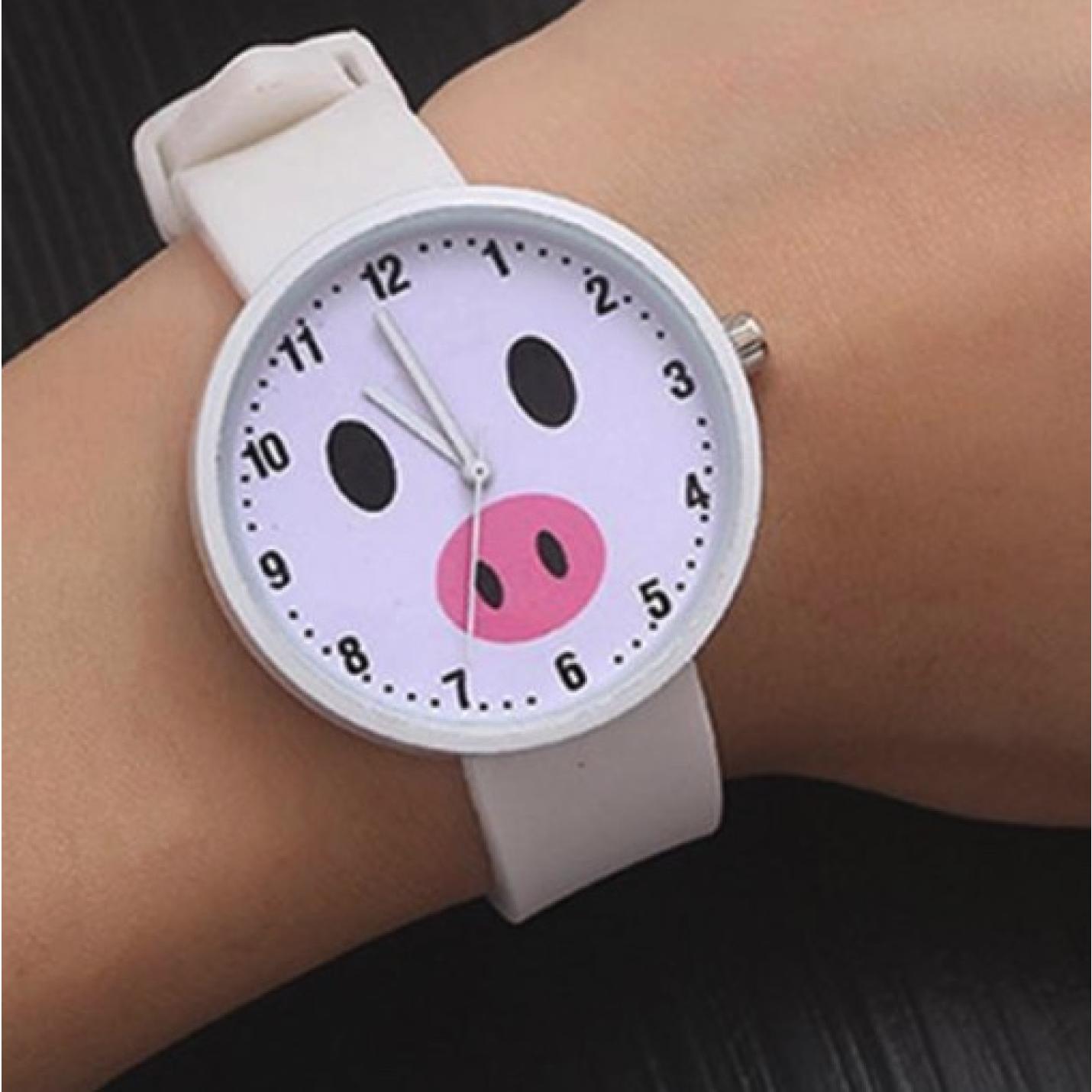 Hidzo Kinderhorloge Analoog Varken Wit Siliconen Hidzo